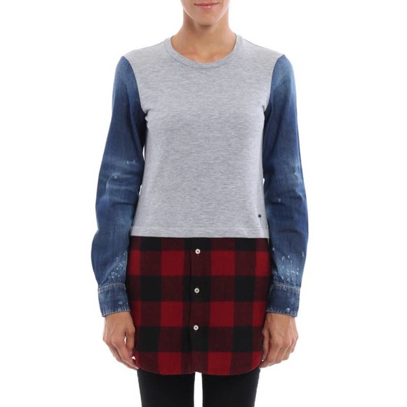DSQUARED2 Tops - DSQUARED2 Denim check mix T-shirt Small